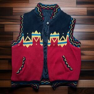 VINTAGE 90s Aztec Reversible Knit Vest Size M Western Cowboy Rancher Colorful